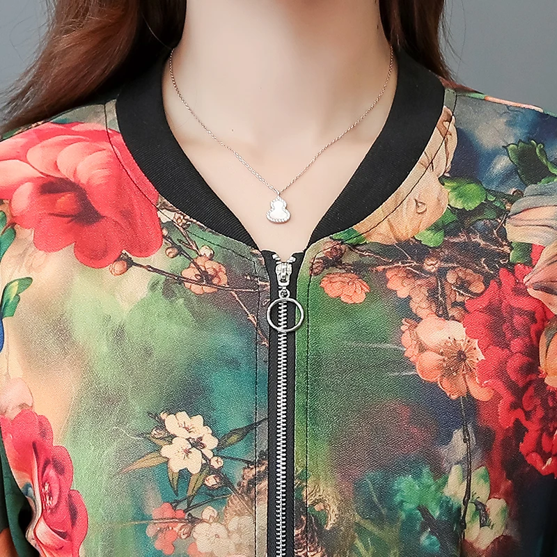 Куртка-бомбер женская с принтом базовая повседневная короткая куртка на молнии в