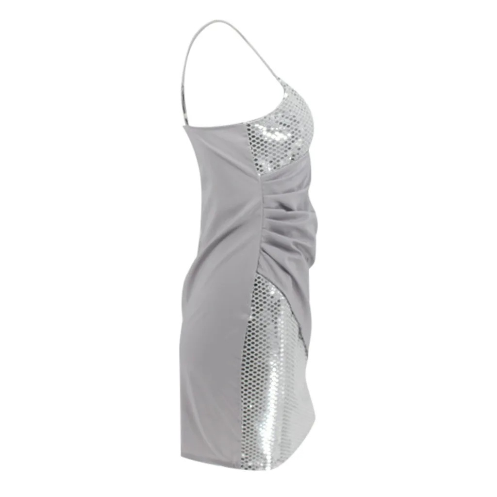 Соблазнительное коктейльное мини-платье без рукавов с серебристыми блестками и V-образным вырезом, короткое лоскутное коктейльное платье н... от AliExpress WW
