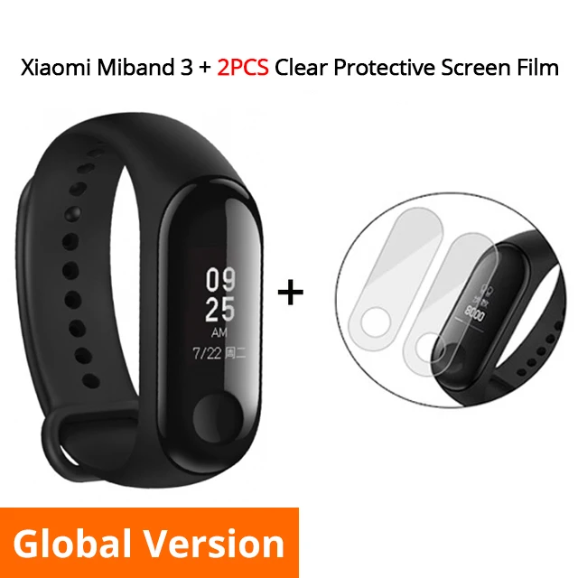 Глобальная версия Xiaomi mi Band 3 Смарт-Браслет фитнес-браслет mi Band 3 большой сенсорный экран OLED частота сердечных сокращений сообщений - Цвет: Add 2PCS Films