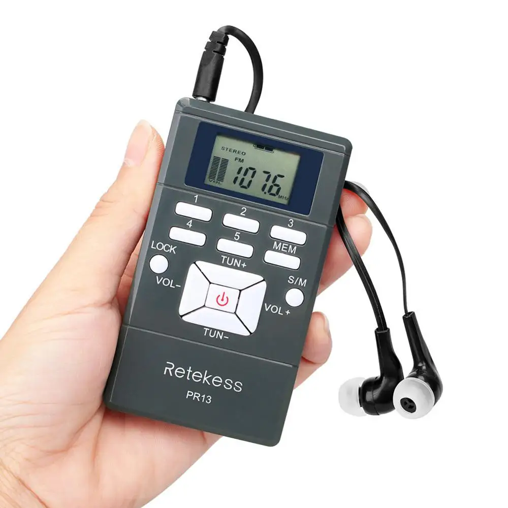 PR13 портативное минирадио ресивер FM стерео компактное классические цифровые часы
