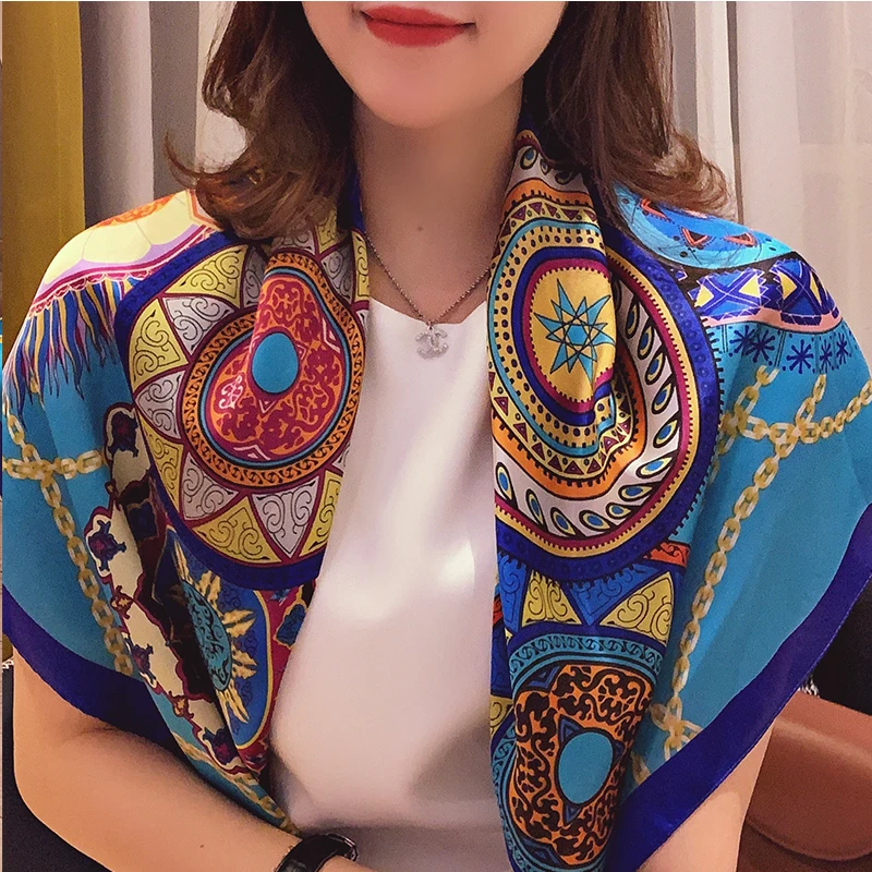 Новый летний солнцезащитный атласный платок модный шейный 90x90 см шелковые
