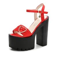 elegant sandals woman square high heels shoes super heel womens banquet sandals platform open toe red party dress sandals g0049