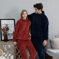 flannel two piece set women lounge wear autumn winter clothing pullover top and pants suits casual velvet couples pajamas sets