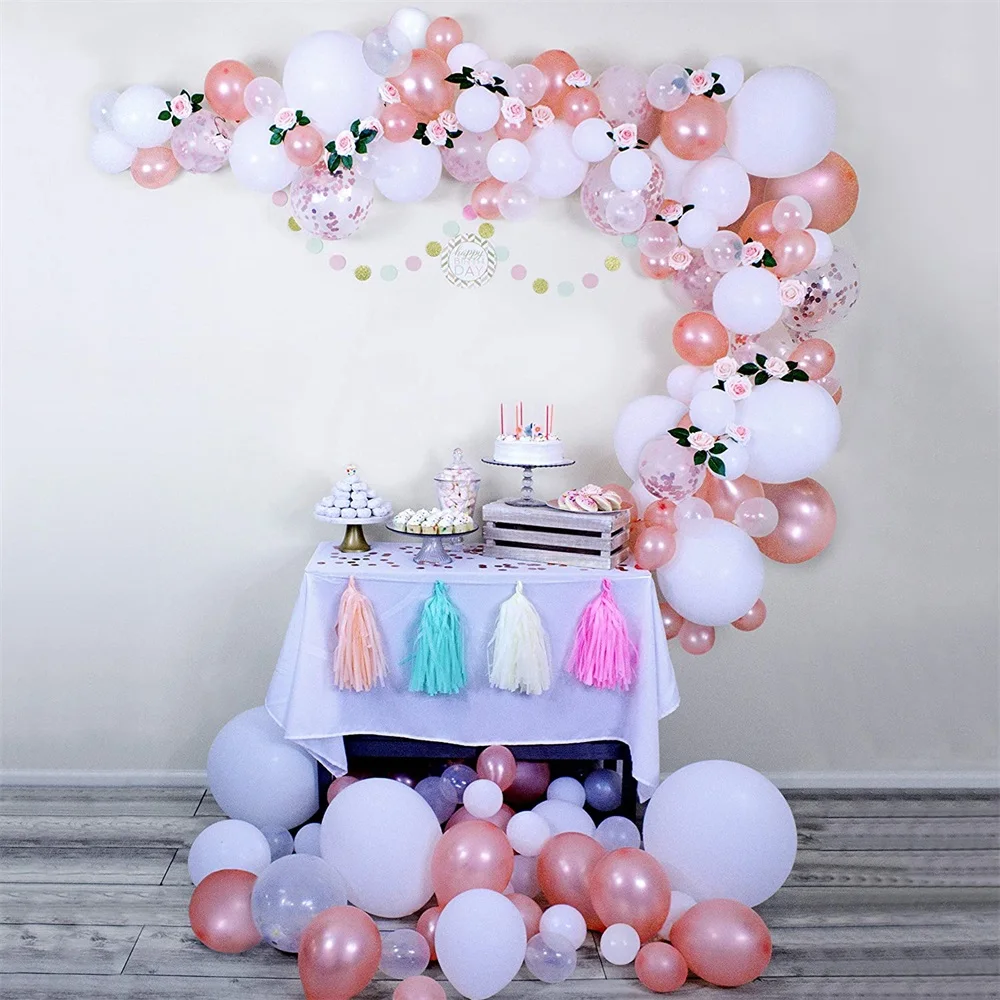 Kit de guirnalda de arco de globos de oro rosa, globos de l&aacute;tex transparentes blancos, decoraciones para bodas y bodas, D&iacute;a de San Valent&iacute;n, 100 Uds.-3
