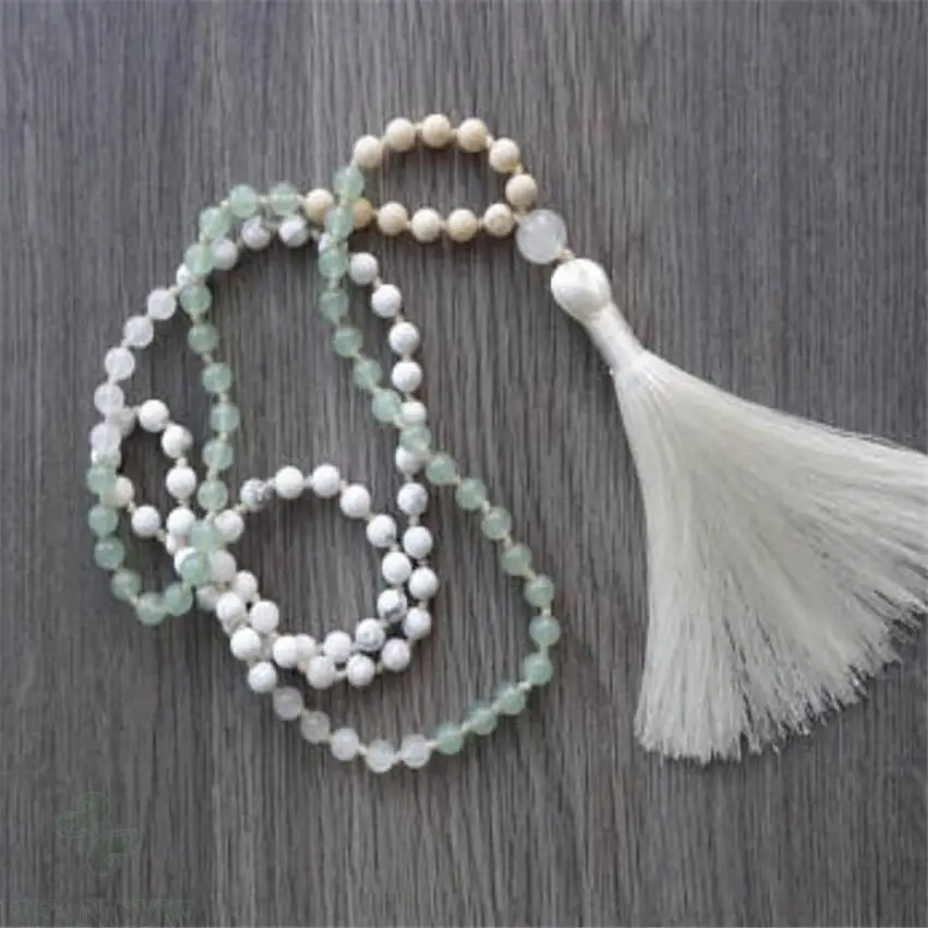

8mm Howlite Crystal Gemstone Tassel Mala necklace 108 Bead pray natural Buddhism Handmade Wristband energy Chakas Gemstone Wrist