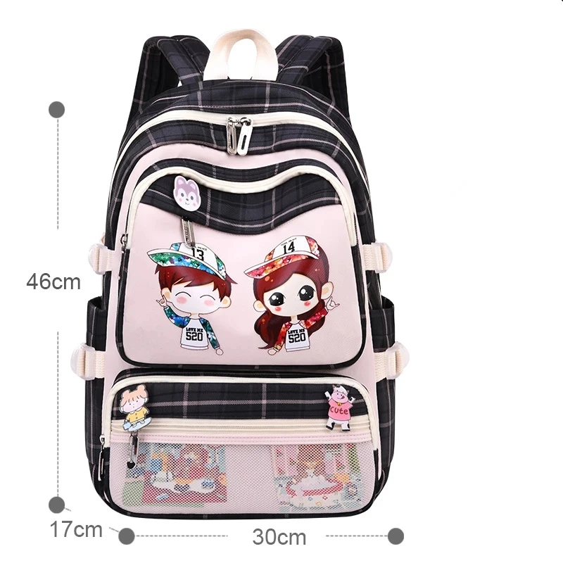 Модные дамские рюкзаки в клетку с принтом 2021, женский рюкзак в студенческом стиле, детские школьные сумки с мультипликационным рисунком для...