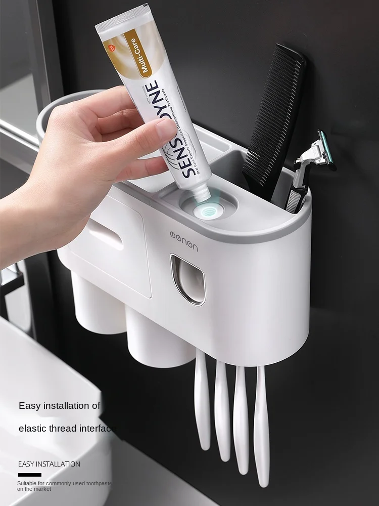 

Toothbrush Rack Tooth Cup Wall-Mounted Bathroom Wall-Mounted No Punch Toothbrush Holder Gargle Cup Set Storage Holder