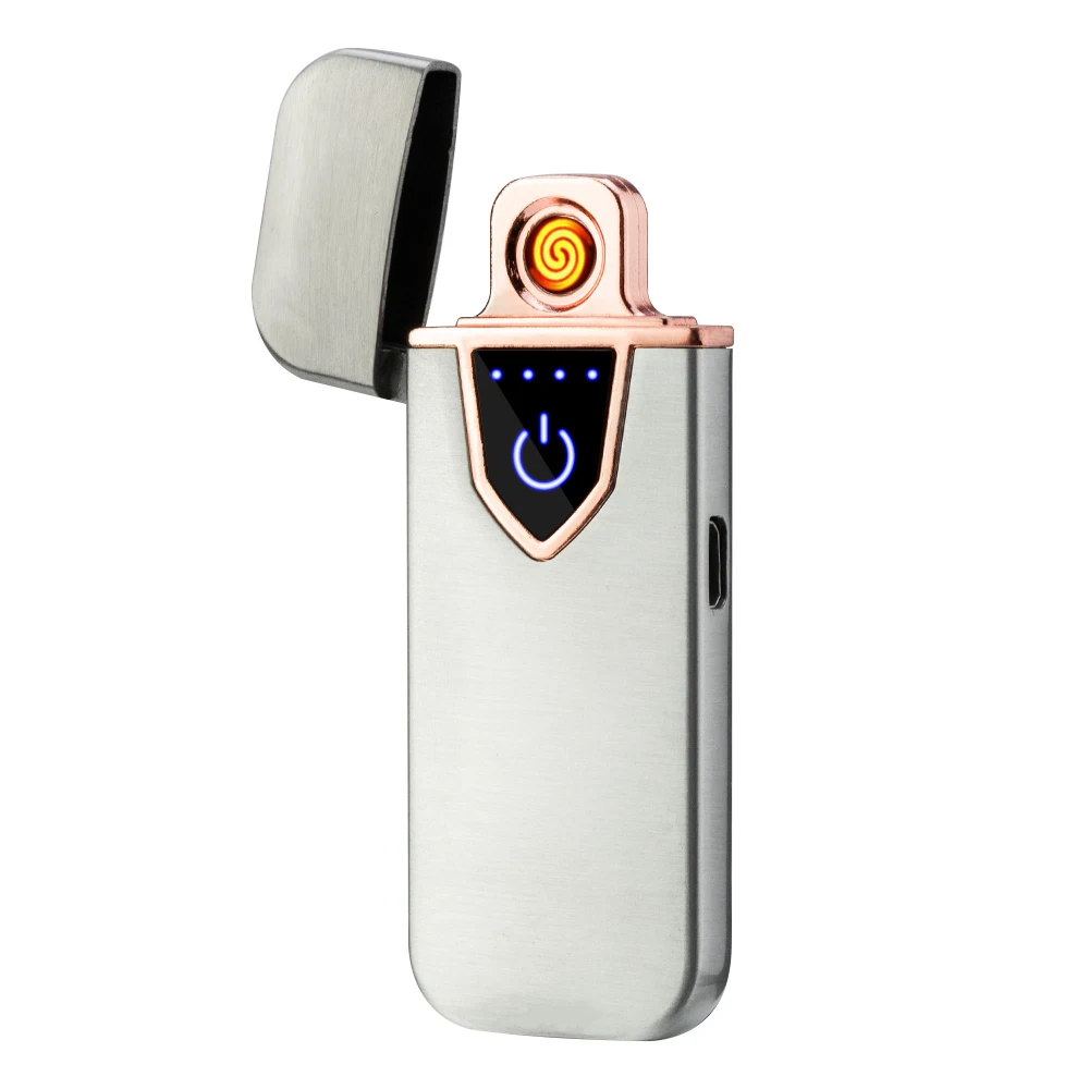 Металлическая двойная импульсная дуговая usb зарядка Зажигалка Ветрозащитная электронная сигарета зажигалка для курения беспламенная электрическая плазменная зажигалка - Цвет: Silver