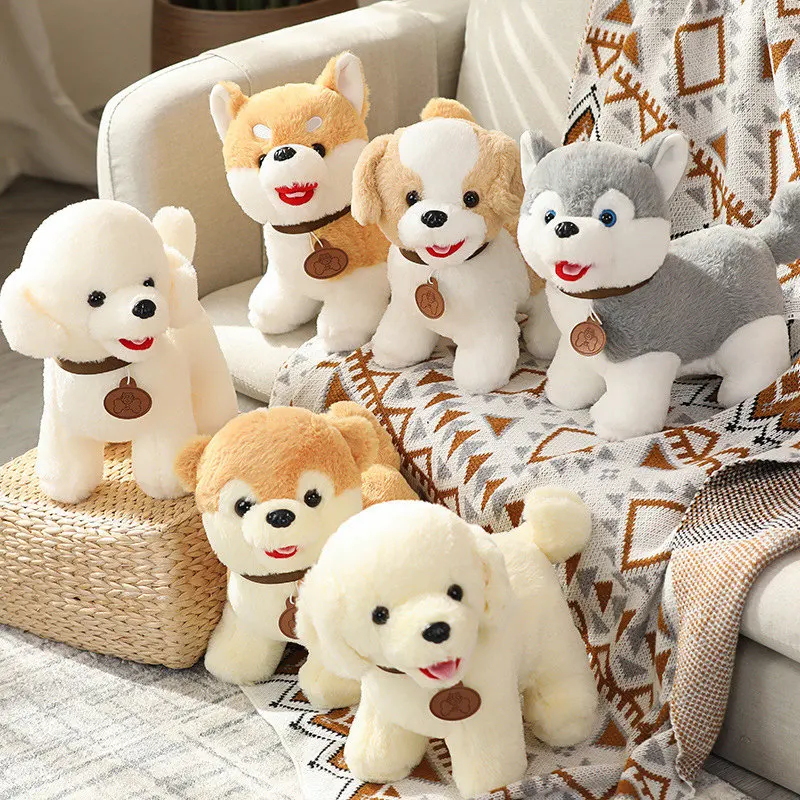 

1pc 30-50CM Like Real Dog Plush Toys Cute Simulation Pets Husky Bulldog Shiba Inu Fluffy Baby Dolls Birthday Gifts for Children