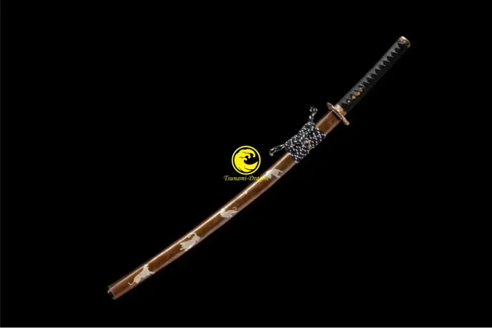 

Japanese Battle Ready Katana Samurai 1075 Folded Steel Sword Copper Wrap Saya