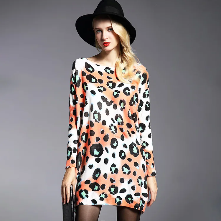 ZYFPGS 2019 Leopard Sweater Long Pullover Cashmere women Fashion Loose Elasticity Harajuku Irregular Pattern Printing | Женская одежда