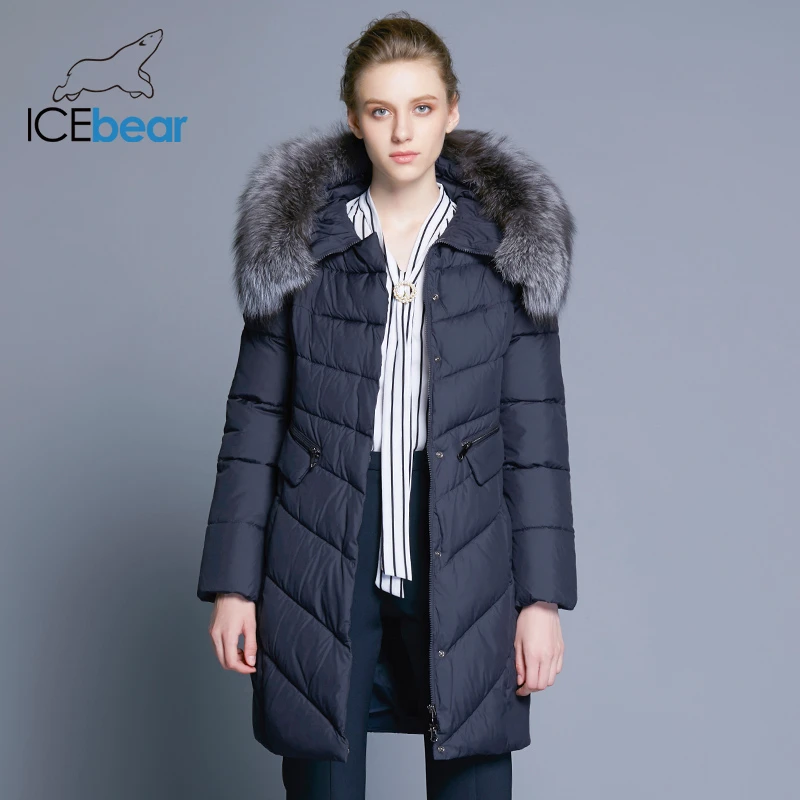 ICEbear воротник из натурального Мех пальто Для женщин куртка парки био-вниз теплый утолщение хлопок мягкий женский куртка пальто 17G6560D