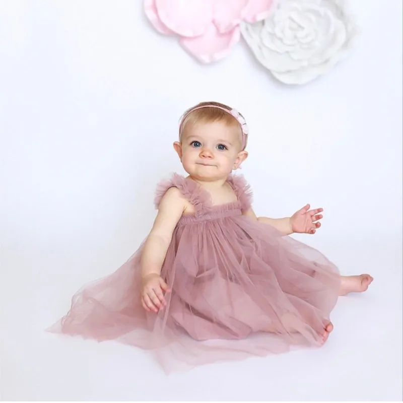 

2022 NEW Baby Girls Dress and Flower Headband Princess Infant Kids Tutu Dress Lace Ballerina Tulle Flower Birthday Dresses