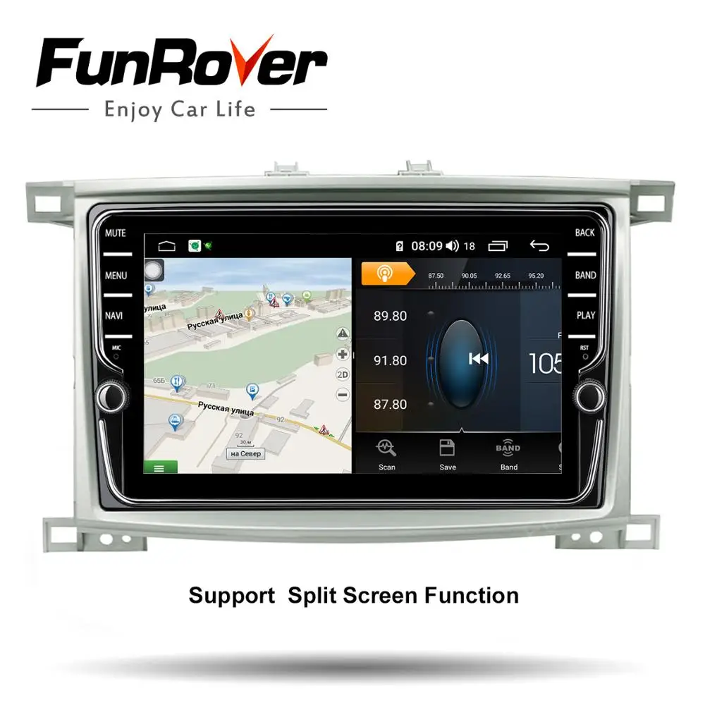 Funrover Android 9 0 автомобильный Радио мультимедийный плеер для Toyota LC 100 Land Cruiser 1998 -2006 gps