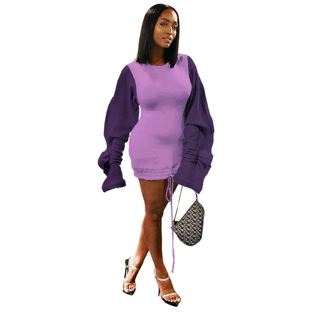 Рюшами с пышным рукавом Повседневная Толстовка Платье Для женщин шнурок