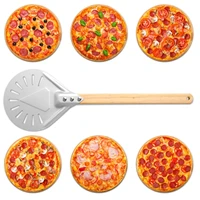 small pizza peel paddle pizza shovel pizza turning short round pizza tool non slip wooden handle 7 8 9 inch perforated aluminum