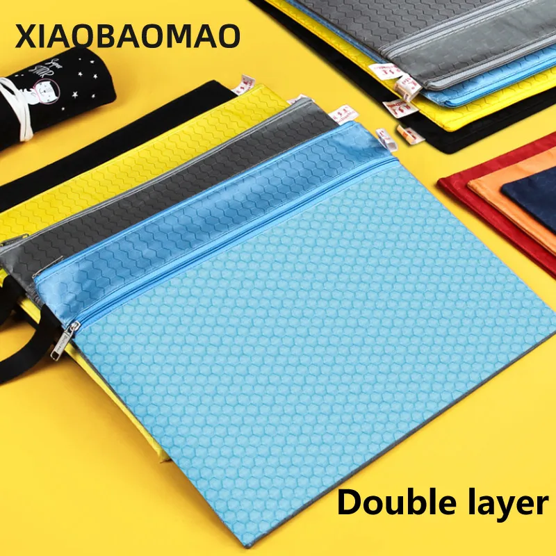 A4 Canvas File Folder Bag Men Portable Office Supplies Organizer Bags Double Layer Portable School Document Supplies