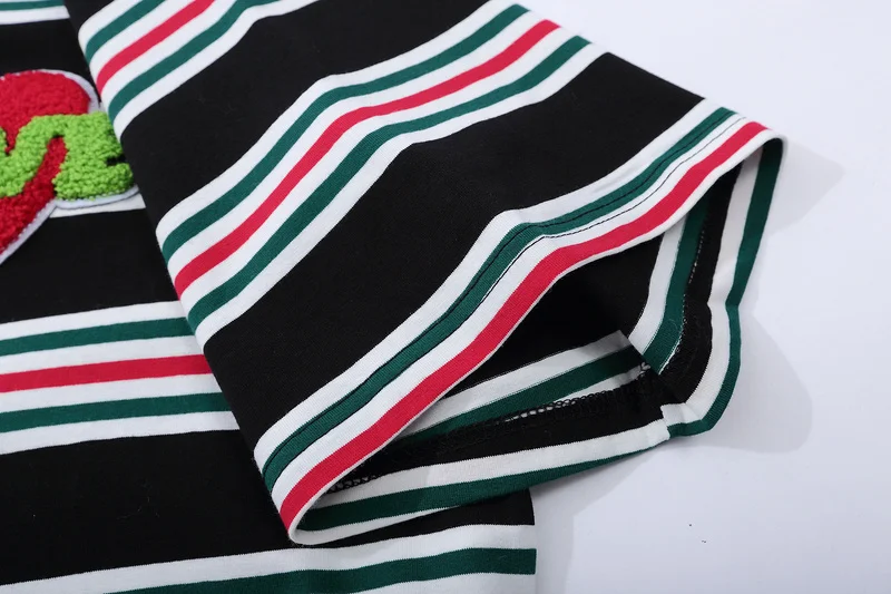 

Men Love Heart Embroidery Stripe T Shirt Unisex Casual Short Sleeve t shirts 2021SS Oversized T shirt 100%Cotton O-neck Tops Tee