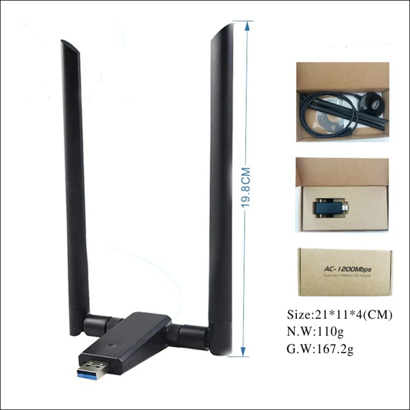 

1200Mbps Long Range 11AC Wireless Network Card USB 3.0 Dual Frequency 2.4G/5.8G WiFi Receiver WiFi Adapter