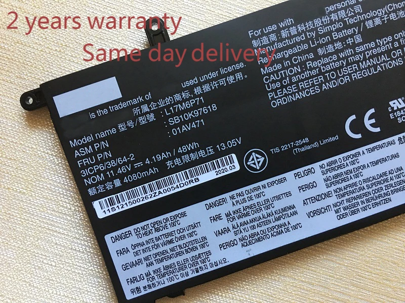 

Original New L17C6P71 For Lenovo ThinkPad X280 20KF 01AV472 01AV484 01AV485 01AV471 01AV470 L17L6P71 L17M6P71 L17M6P72