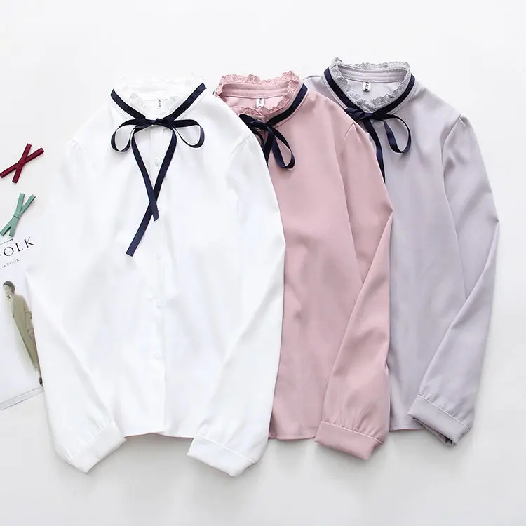 

2021 Autumn Women Long Sleeve Chiffon Shirt Tops Female Elegant Stand Collar Shirt Women Solid Color Office Work Blouses Q593