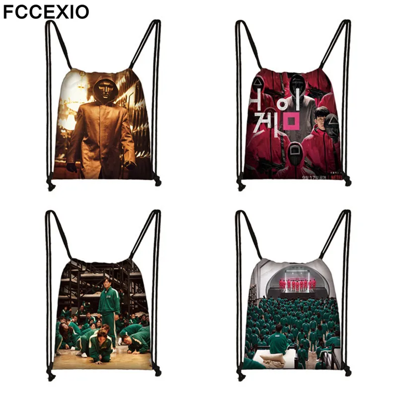 

FCCEXIO Squid Game Drawstring Backpack Oxford Cloth Bag Gym Backpack Sport Bag Men Women Lightweight Bag Fitness Outdoor Bag