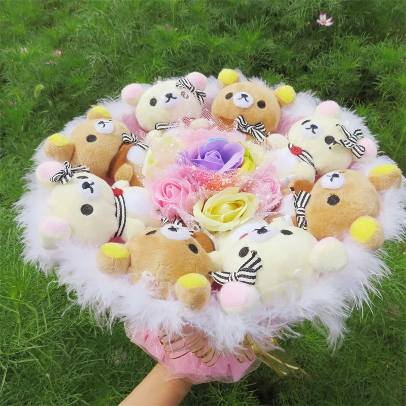 

Fashion Creative Cartoon Teddy bear Bouquet Stuffed Animal bridal Bouquet birthday Valentine's day graduation gifts