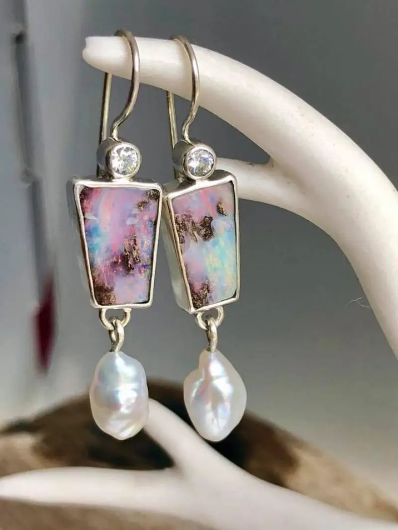 

New Style Pink Purple Gemstone Earrings Fashion Colorful Opal Resin Pearl Pendant Women's Earrings Elegant Luxury Jewelry