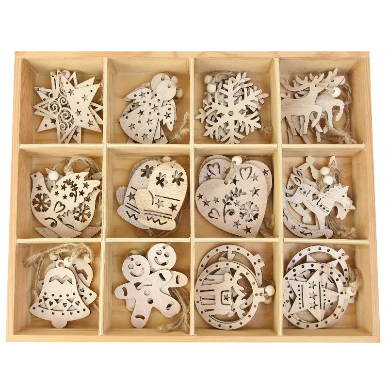 

3 шт./лот, полые деревянные подвески в форме сердца, звезды, Рождественская елка, висячие украшения DIY, деревянные снежинки, Новогоднее украше...
