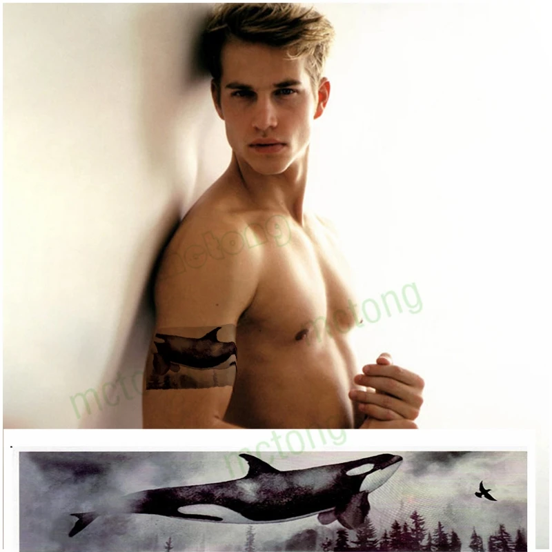 

Waterproof Temporary tattoo Sticker forest Asuka whale тату Arm ankle Harajuku flash Tatto fakeTatoo for men women