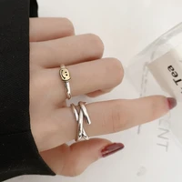 fmily minimalist 925 sterling silver personality smile face ring retro fashion line hip hop jewelry for girlfriend gift
