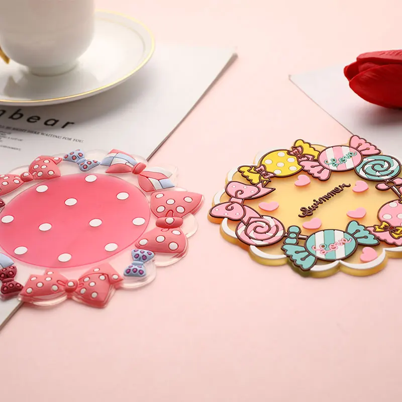 

Kawaii Cartoon Silicone Drink Coasters Glass Cup Pads Mats Tableware Kitchen Dinnerware Insulation Pad