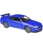 1:24 весы Nissan Skyline GT-R R34 резиновые литья под давлением модель автомобиля симулятор из сплава в виде металлического классический игрушечный автомобиль для детей Коллекция подарков