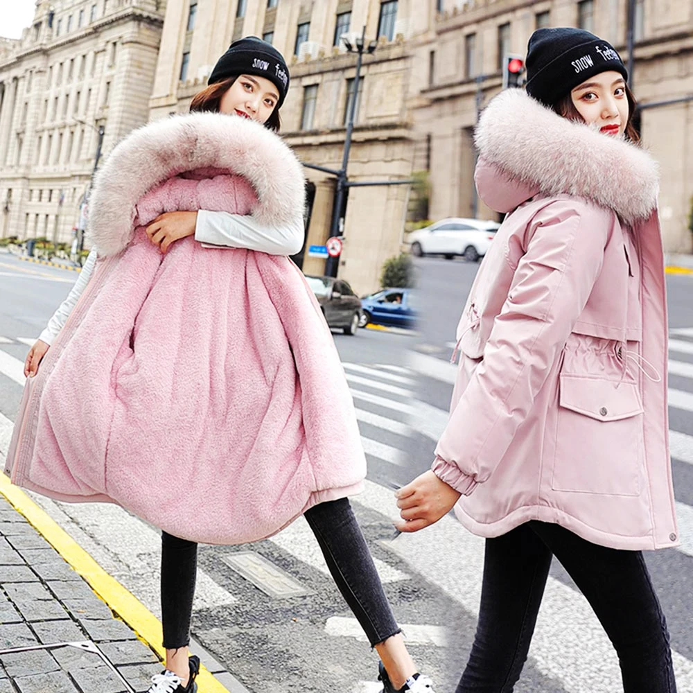 2020 теплая зимняя куртка Женская Повседневная парка с меховой подкладкой