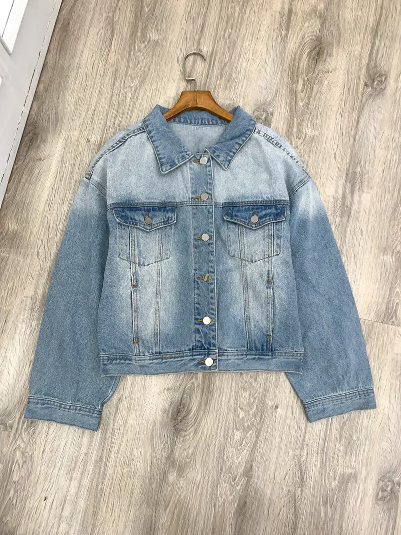 Women's Denim Jacket Single-Breasted Fashion Ladies Long Sleeve Coat Outwear Tops with Pockets All-Match Early Autumn 2021 New | Женская
