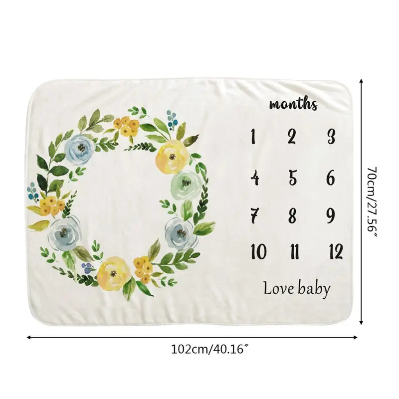 

Baby Monthly Record Growth Milestone Blanket Newborn Wreath Photography Props