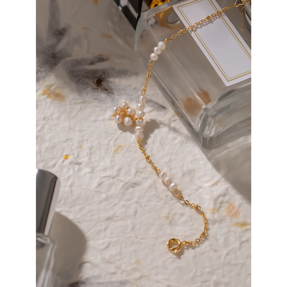 Браслеты Yhpup из натурального жемчуга в форме цветка медная цепочка | Украшения и