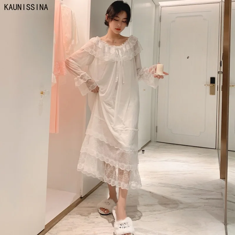 

Женская ночная сорочка с длинными рукавами длинная ночная рубашка Женская обувь в винтажном стиле; Сезон осень платье принцессы свободный ...