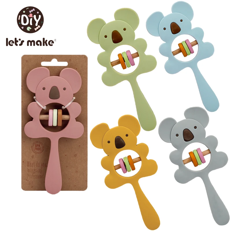 

Let's Make Silicone Rattle Toys Cartoon Animal Koala Rattle Toy BPA Free Silicone Chewing Teether Toy Montessori Stroller Toys