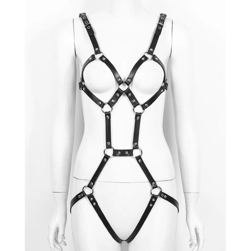 Sexy Leather Bondage Full Body Harness Belt Women Exotic Body Caged Straps Garter Belt Hollow Out Bondage Lingerie Underwear