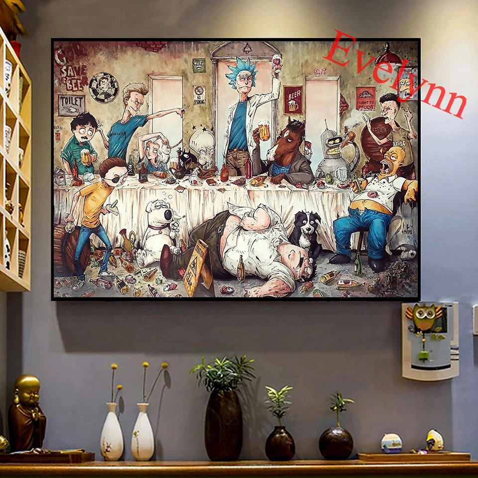 

Rick Anime Wall Art Canvas Painting Cartoon Art Poster Print Abstract Wall Pictures For Living Room Home Decoration Frame