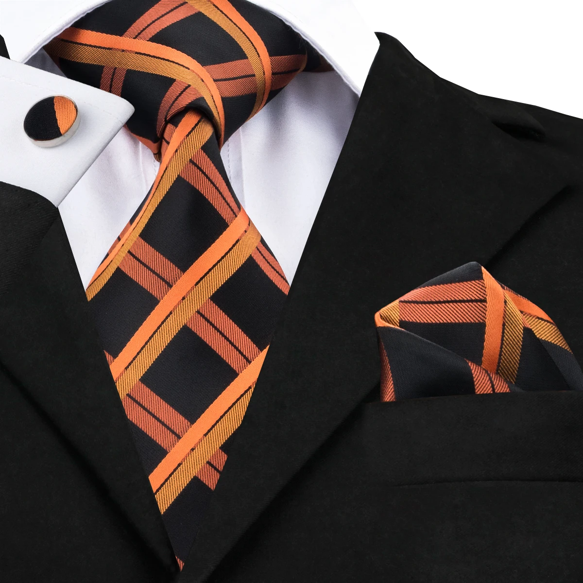 

Мужские галстуки-бабочки, оранжевые и белые галстуки в полоску + Hanky + запонки из 100% шелка, жаккардовые галстуки для деловых встреч, свадебной...