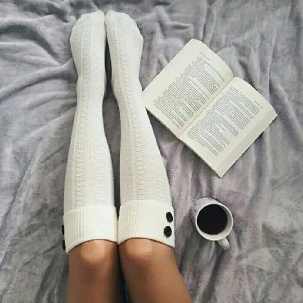 Новинка женские зимние трикотажные Гольфы выше колена чулки теплые длинные