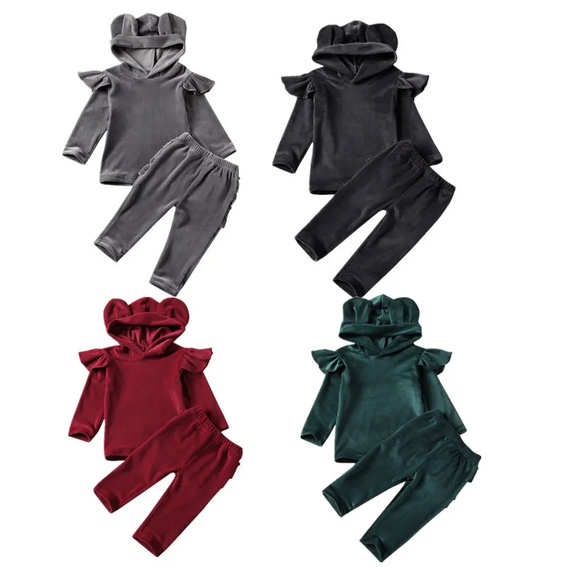 

Одежда для маленьких девочек, однотонная Вельветовая кофта с длинным рукавом и штаны, из для девочки, мальчика, ребёнка золотистого вельвет...