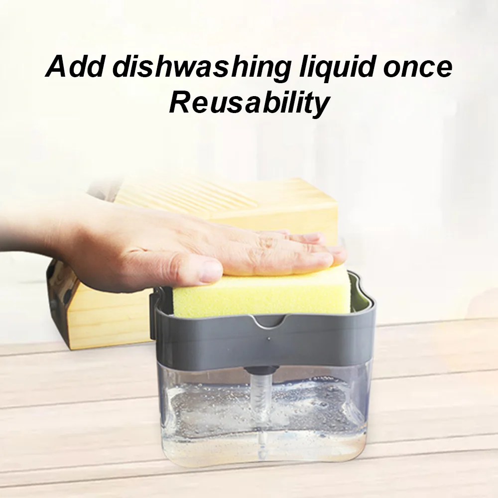 

2-in-1 Soap Pump Dispenser Kitchen Hand Press Soap Organizer New Creative Cleaning Liquid Dispenser Container with Sponge Holder