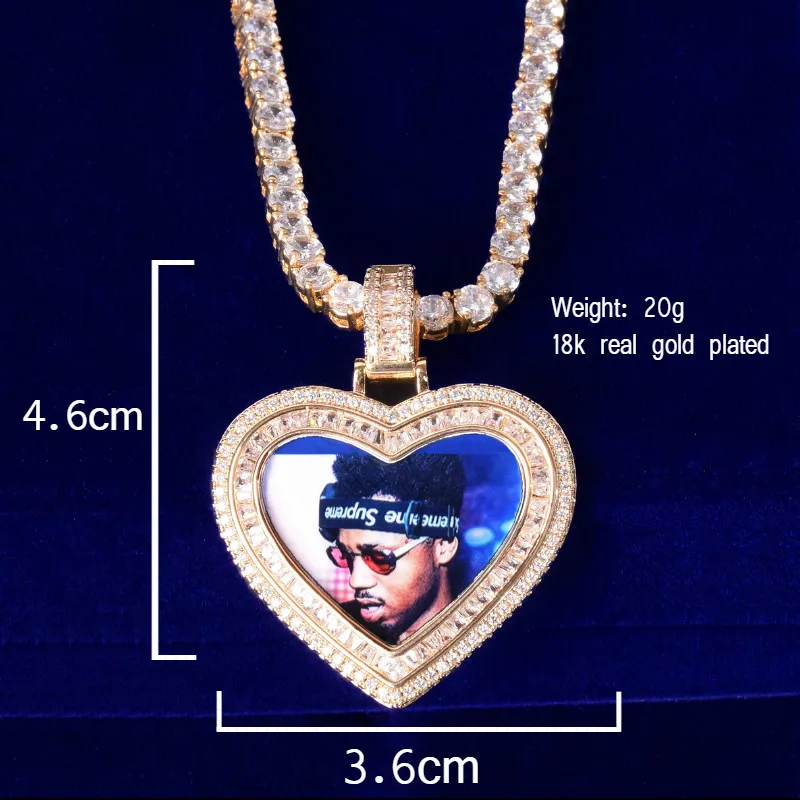 Bubble Letter Custom Photo Necklace for Men Picture Pendant Heart Baguette Charms Solid Back Micro Pave Hip Hop Jewelry | Украшения и