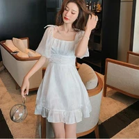 french dress 2021 summer korean japan style kawaii vintage retro white rainbow dress women elegant puff sleeve mini fairy dress
