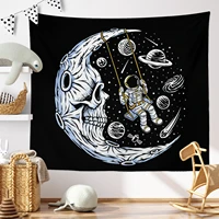 cartoon funny and cute astronaut swinging on the moon wall tapestry eco friendly background wall decoration wall hanging