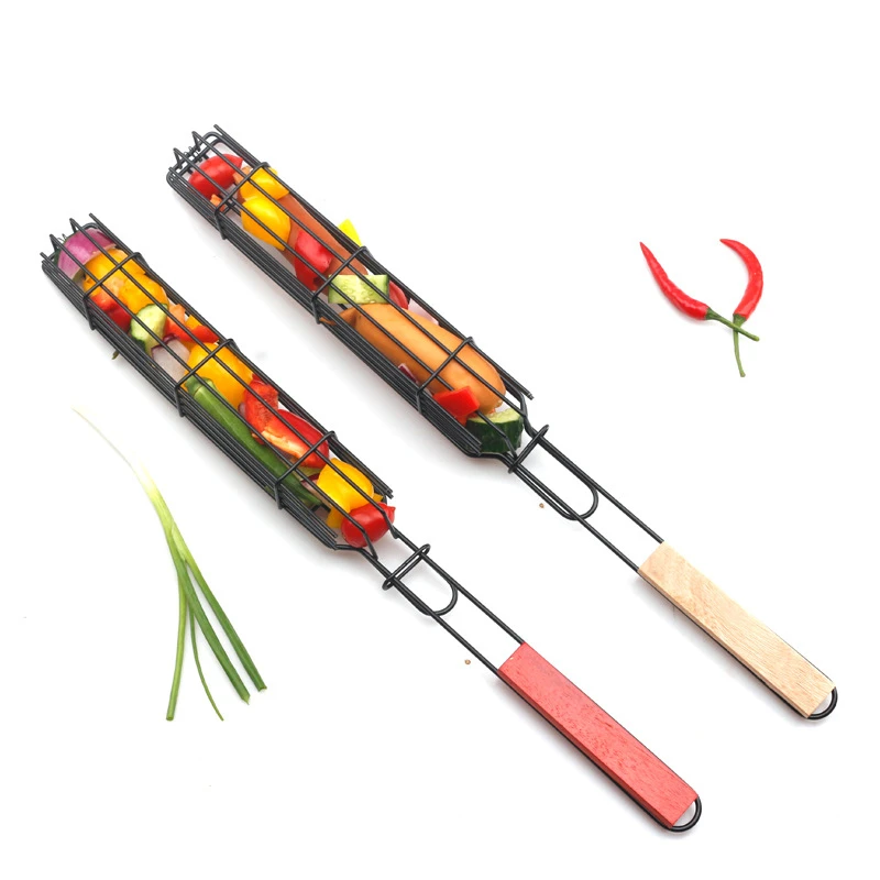 Барбекю гриль сетка колбаса клип с деревянной ручкой барбекю корзина Гриль
