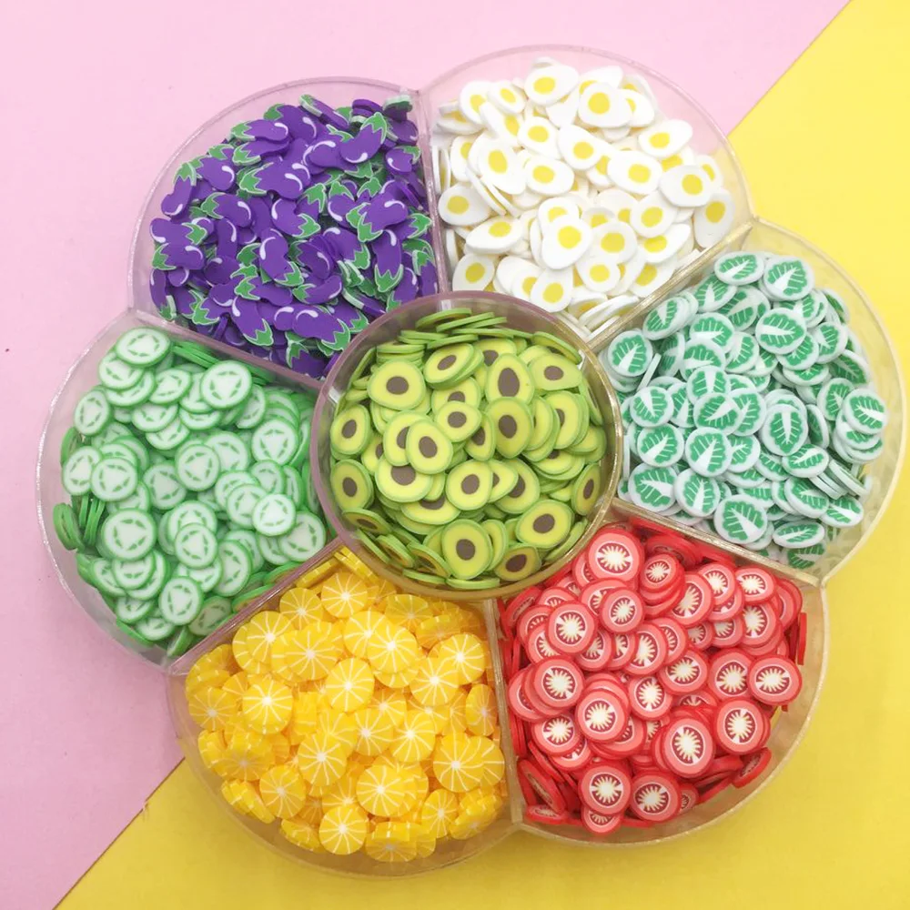 

1 коробка полимерных ломтиков авокадо, овощей, салатов, горячей глины, для рукоделия, слайма, материал, аксессуары для самостоятельного укра...